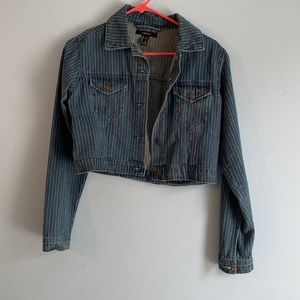 Cropped denim pinstriped jacket